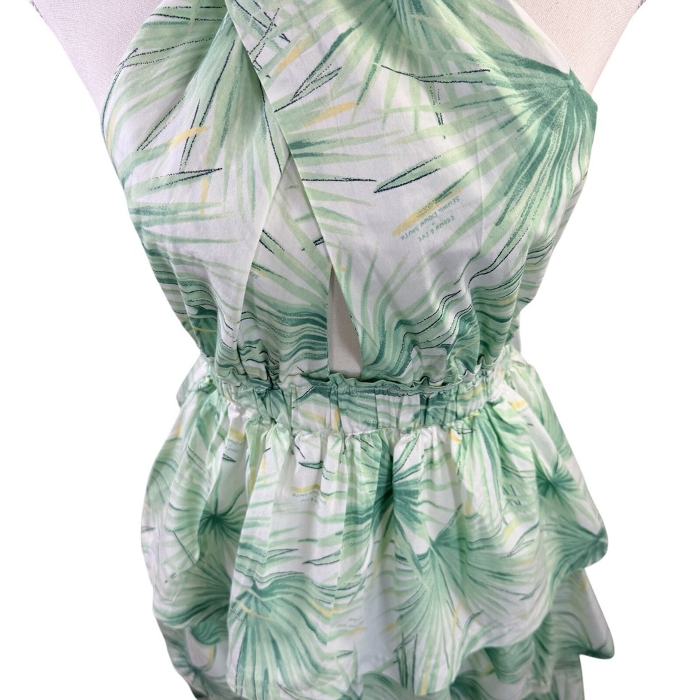 NWT Sewing Down South Crown & Ivy Green Palm 100% Cot Tiered Halter Dress Size M - Picture 4 of 10